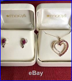 Macys Ruby & Diamond Earring & Necklace Set 14k Gold, Perfect Condition