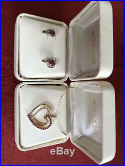 Macys Ruby & Diamond Earring & Necklace Set 14k Gold, Perfect Condition
