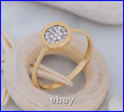 Micro Pave Set 0.22CT Round Cut Moissanite In Pure 10K Yellow Gold Circle Ring