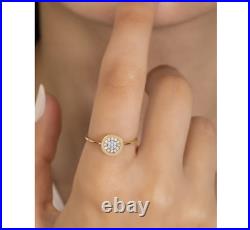 Micro Pave Set 0.22CT Round Cut Moissanite In Pure 10K Yellow Gold Circle Ring