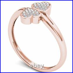 Micro Pave Set Clear Cubic Zirconia With Pure 10K Rose Gold Double Heart Band