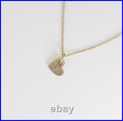 Micro Pave Set Shiny Moissanites In Pure 14K Yellow Gold Dangle Heart Necklace