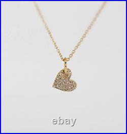 Micro Pave Set Shiny Moissanites In Pure 14K Yellow Gold Dangle Heart Necklace