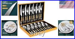 Mirror Polished 24-Piece Hammered Silver Gold Cutlery Set Perfect Gift Idea