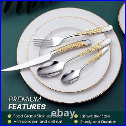 Mirror Polished 24-Piece Hammered Silver Gold Cutlery Set Perfect Gift Idea