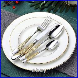 Mirror Polished 24-Piece Hammered Silver Gold Cutlery Set Perfect Gift Idea