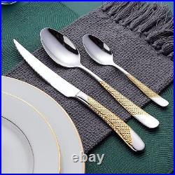 Mirror Polished 24-Piece Hammered Silver Gold Cutlery Set Perfect Gift Idea