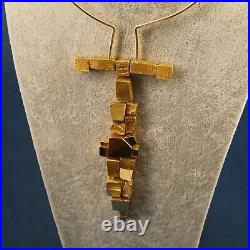 Modernist Alfred Karram 14k Solid Gold Geometric Cube Necklace & Earring Set