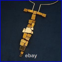 Modernist Alfred Karram 14k Solid Gold Geometric Cube Necklace & Earring Set