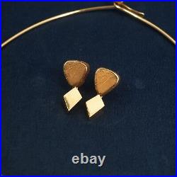 Modernist Alfred Karram 14k Solid Gold Geometric Cube Necklace & Earring Set