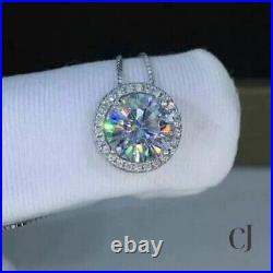 Moissanite 3.50 Carat VVS1 Round Cut Solid 14k White Gold Halo Wedding Pendant