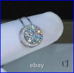 Moissanite 3.50 Carat VVS1 Round Cut Solid 14k White Gold Halo Wedding Pendant