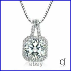 Moissanite 4.00 Carat VVS1 Round Cut Solid 14k White Gold Halo Wedding Pendant