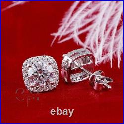 Moissanite Halo Stud Earring Excellent Round Cut Solid 14K white Gold 2 Carat