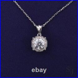 Moissanite Solid 14K White Gold 3.00 Carat VVS1 Round Cut Halo Wedding Pendant