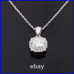 Moissanite Solid 14K White Gold 3.00 Carat VVS1 Round Cut Halo Wedding Pendant