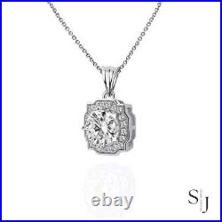 Moissanite Solid 14K White Gold 3.00 Carat VVS1 Round Cut Halo Wedding Pendant