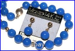 Monet Glass Bead Necklace Earrings SET 14k Gold Clasp Posts Original Tag Perfect