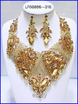Multicolor Big Crystal Jewelry Set Pink Rhinestones African Necklace Jewelry Set