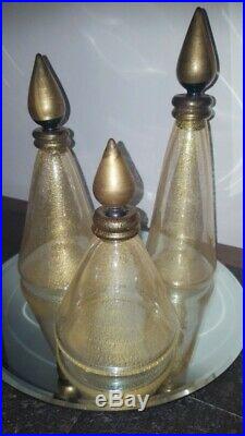 Murano Glass, Set of 3 gold-infused Decanters, perfect condition