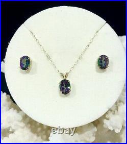 Mystic Topaz Pendant & Earring Set. 9ct Pure Gold. 2.15 grams