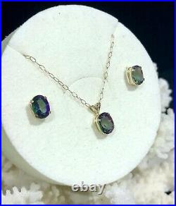 Mystic Topaz Pendant & Earring Set. 9ct Pure Gold. 2.15 grams