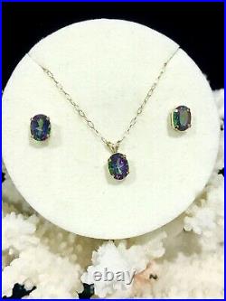 Mystic Topaz Pendant & Earring Set. 9ct Pure Gold. 2.15 grams