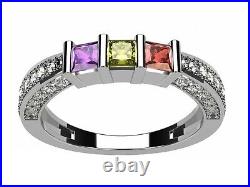 NANA Princess Cut withCZs 3 Sides Mothers Ring 1-6 Silver/10k Simulated Birthstone