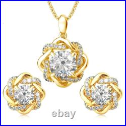 NEW Elegant Moissanite Jewellery Set with Necklace and Stud Earrings Womens