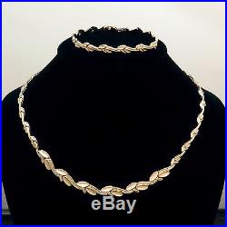 NEW Women's Leaf Necklace and Matching Tennis Bracelet Set Pure 14K Yellow Gold