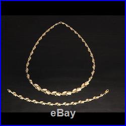 NEW Women's Leaf Necklace and Matching Tennis Bracelet Set Pure 14K Yellow Gold