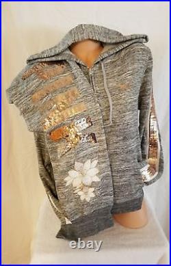 NIP Victoria's Secret Pink Rose Gold Bling Floral Perfect Hoodie Pant Set Small