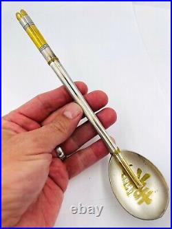 NOS Pure Silver. 999 Chop Sticks and spoon set gold plated Korean