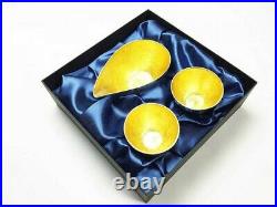 NOUSAKU 100% Pure Tin Luxury Kanazawa Gold Foil Sake Cups Serving Sake Bowl Set