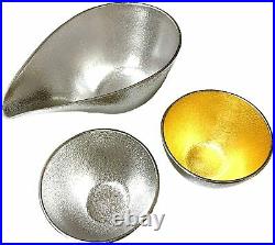 NOUSAKU Pure Tin Large Spouted Bowl x 1 Sake Cup x 2 set Gold Leaf from Japan