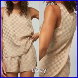 NWOT Lunya Washble Pure Silk sleeveless checker set in gold