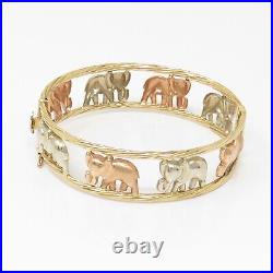 NYJEWEL Italy 14k Three Tone Gold Ruby Elephant Bracelet Earrings Pendant Set