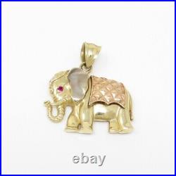 NYJEWEL Italy 14k Three Tone Gold Ruby Elephant Bracelet Earrings Pendant Set