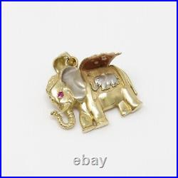 NYJEWEL Italy 14k Three Tone Gold Ruby Elephant Bracelet Earrings Pendant Set