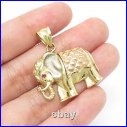 NYJEWEL Italy 14k Three Tone Gold Ruby Elephant Bracelet Earrings Pendant Set