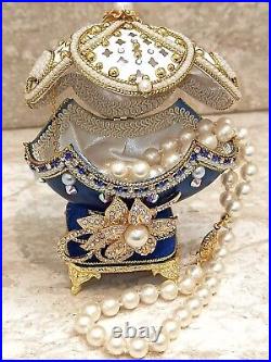 Natural Egg Handcarved Faberge egg Pearl Necklace SET Swarovski Pure Gold Music