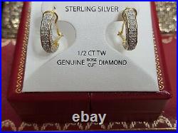 New 14k Yellow Gold Sterling Silver Genuine Diamond V Necklace & Earrings Set