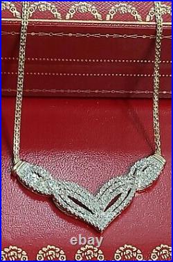 New 14k Yellow Gold Sterling Silver Genuine Diamond V Necklace & Earrings Set