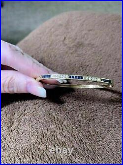 New 4.5CT Channel Set Lab Created Sapphire Bangle 14K Yellow Gold Plated Silver