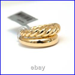 New DAVID YURMAN Pure Form Set 2 Stack Rings in 18K Gold Smooth & Cabled Size 6