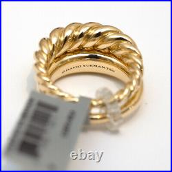 New DAVID YURMAN Pure Form Set 2 Stack Rings in 18K Gold Smooth & Cabled Size 6