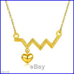 New Fine Pure 999 24K Yellow Gold Chain Set Women's O Link Heart Necklace