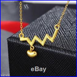 New Fine Pure 999 24K Yellow Gold Chain Set Women's O Link Heart Necklace