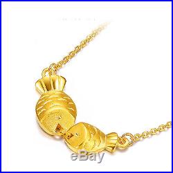 New Pure 999 24K Yellow Gold Chain Set Women O Link Fish Necklace 17-18inch