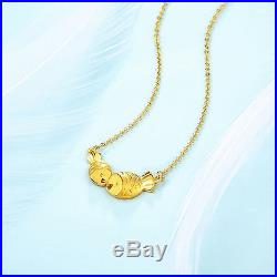 New Pure 999 24K Yellow Gold Chain Set Women O Link Fish Necklace 17-18inch